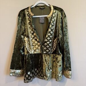 The Pyramid Collection Green Gold Velvet Cardigan Top Size 1X Renaissance